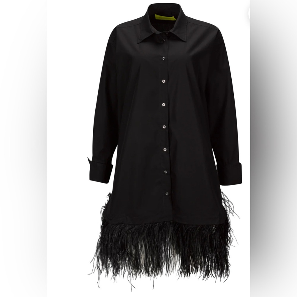 Marques Almeida BLACK FEATHER HEM SHIRT DRESS